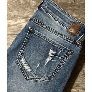 BKE Stella Straight Stretch Distressed Low Rise Medium Wash Jeans SZ 26 (28x30)